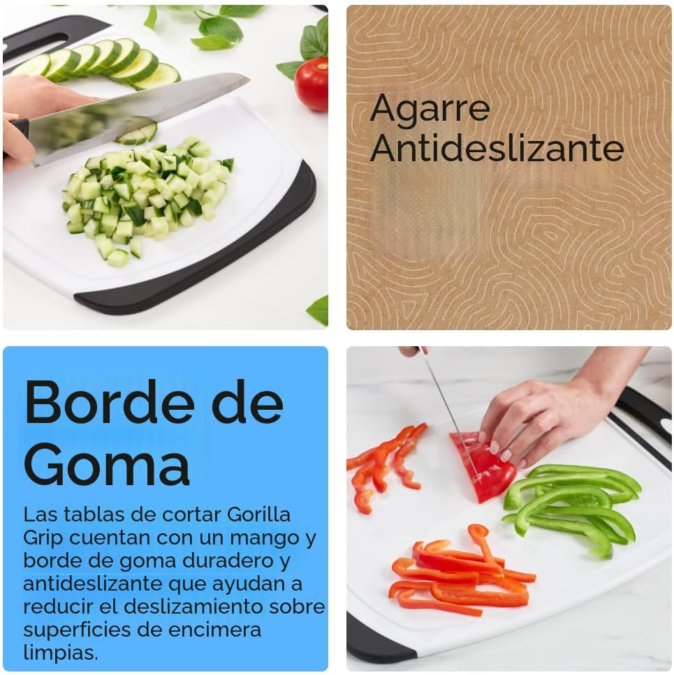 GORILLA GRIP Juego de 3 tablas de cortar, antideslizantes y no porosas