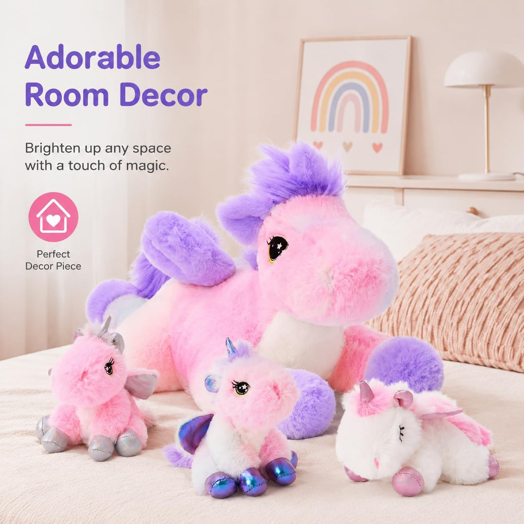 Tezituor Juego de peluche de unicornio que brilla en la oscuridad,...