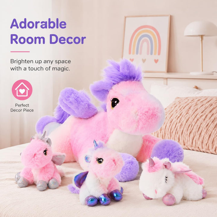 Tezituor Juego de peluche de unicornio que brilla en la oscuridad,...