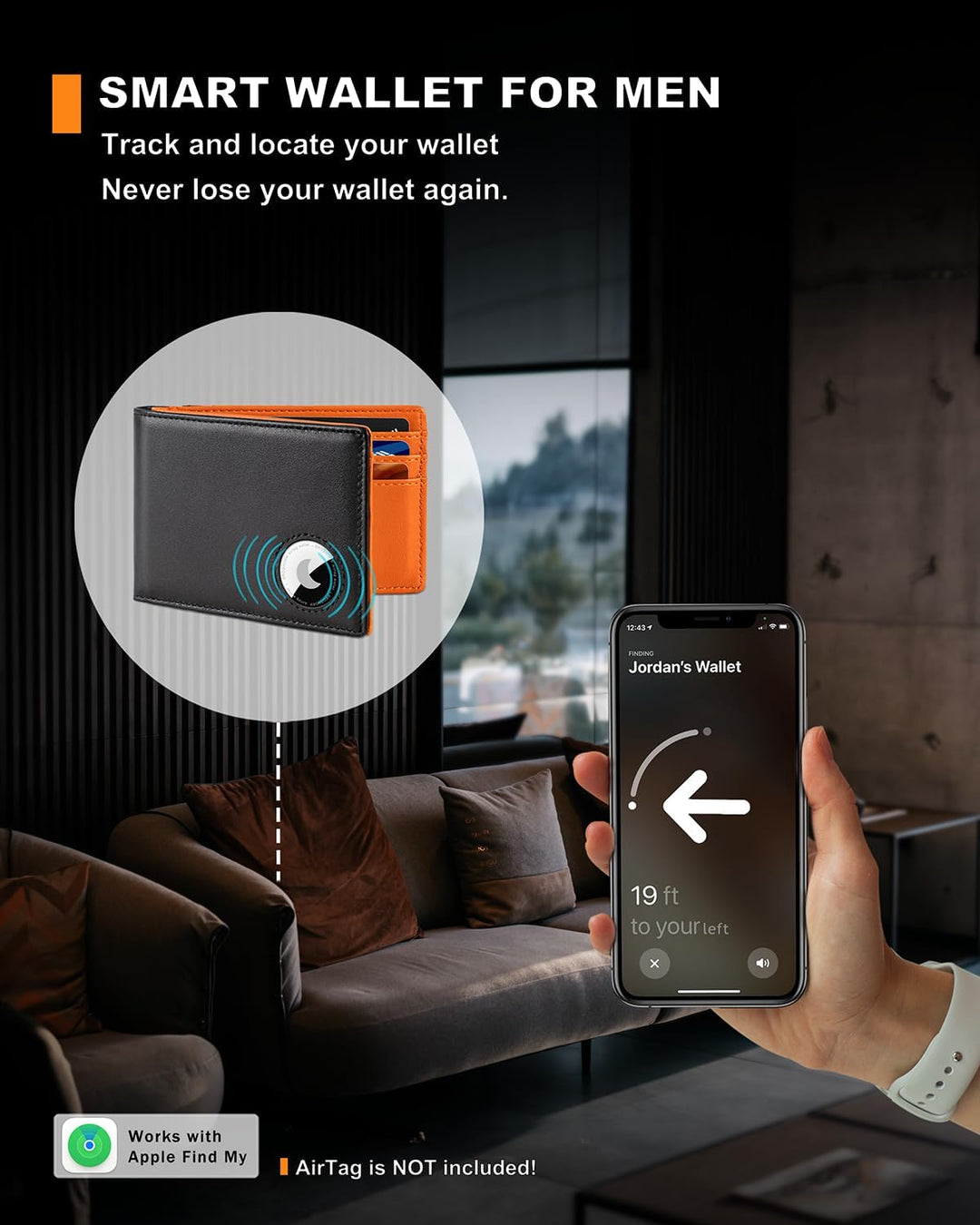 BROSHOPP Billetera Airtag para hombre, billetera plegable de cuero...