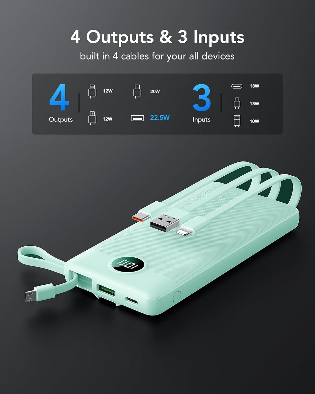 VRURC Cargador portátil con cables para iPhone, Banco de energía US...