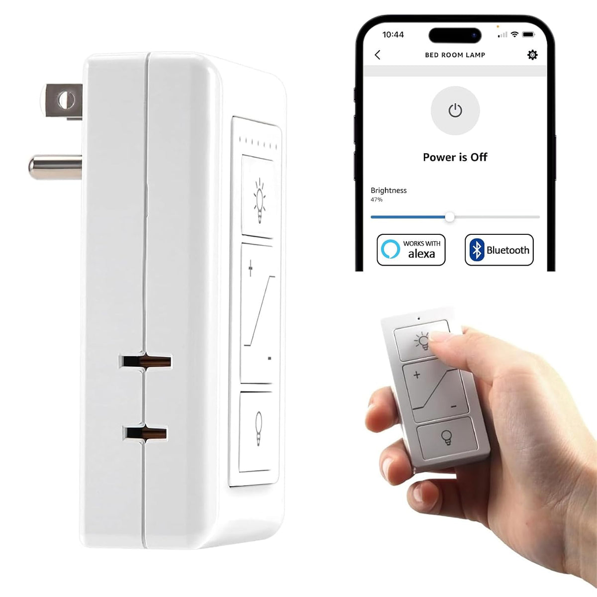 Lámpara Regulador de intensidad enchufable, enchufe inalámbrico con control remoto, interruptor de luz digital para lámpara compatible con Alexa, para luces LED/CFL regulables e incandescentes/halógenas