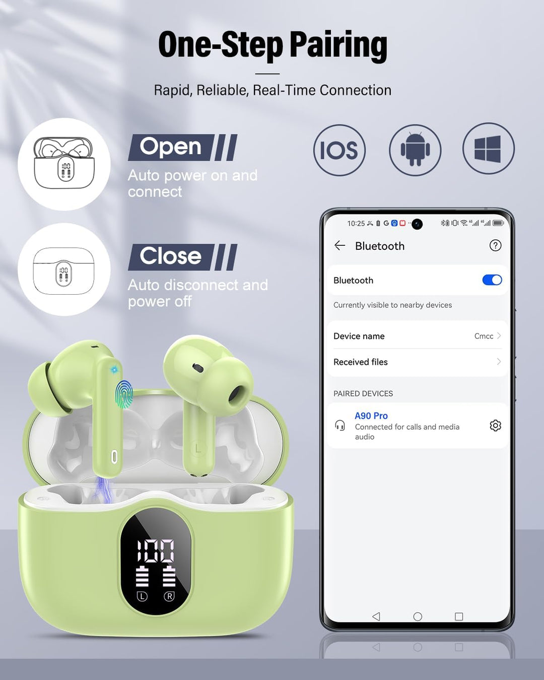 Auriculares inalámbricos, auriculares Bluetooth 5.4 con graves esté...