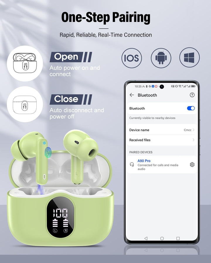 Auriculares inalámbricos, Bluetooth 5.4, estéreo de bajos, auricula...