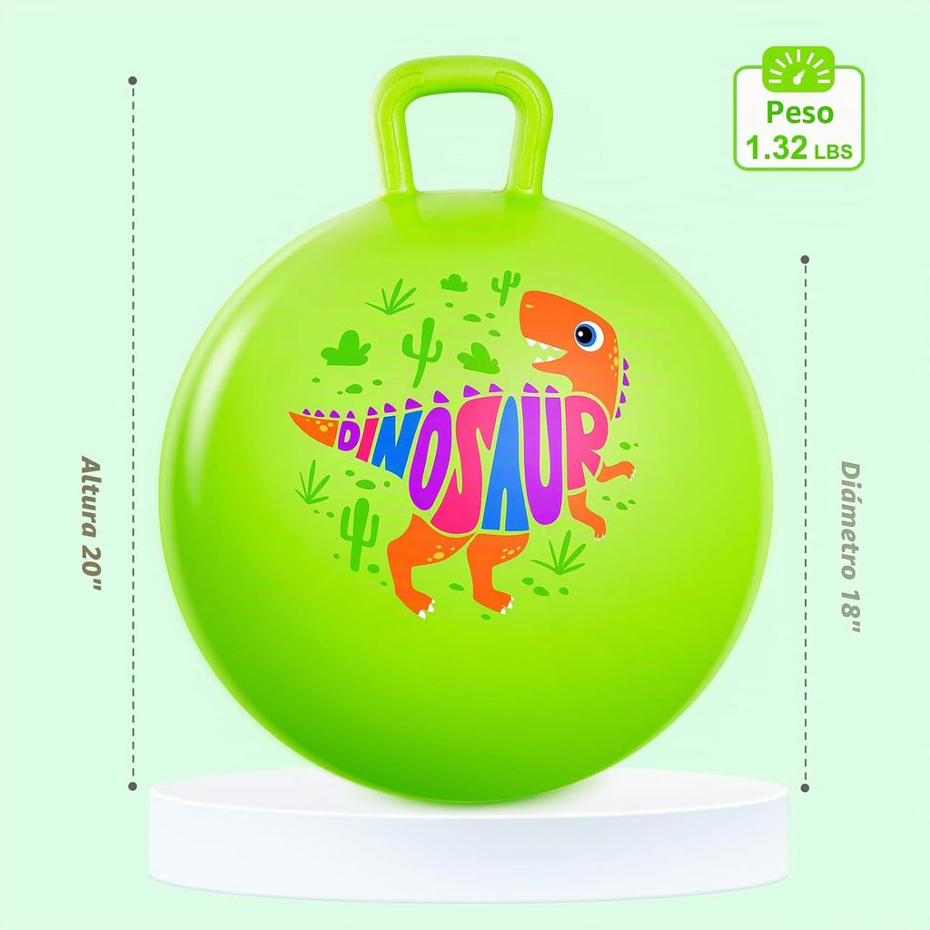 Pelota saltarina PlayZap para niños de 3 a 8 años, bola hinchable verde de 18 pulgadas con dinosaurio y asas, juguetes inflables hippity hop para saltar y rebotar para niños y niñas, para interior y