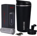 GiNT Taza de viaje de 17 onzas con infusor y dos tapas. Taza de café de acero inoxidable 316 aislada al vacío. Taza apta para lavavajillas con colador de té para café o té caliente y frío (negro)