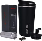 GiNT Taza de viaje de 17 onzas con infusor y dos tapas. Taza de café de acero inoxidable 316 aislada al vacío. Taza apta para lavavajillas con colador de té para café o té caliente y frío (negro)