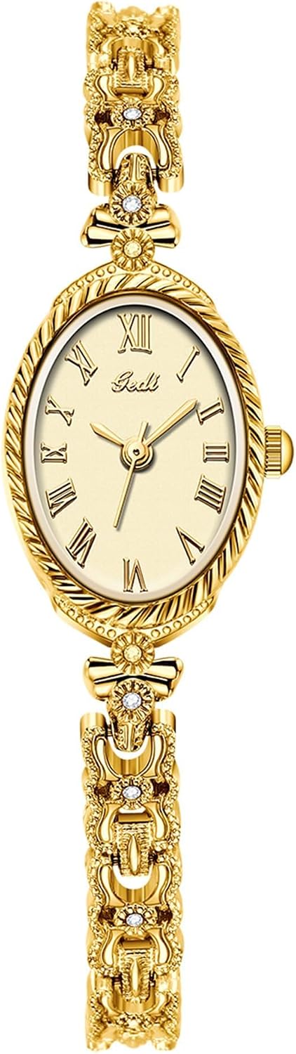 Gosasa Reloj de pulsera para mujer, estilo vintage, ovalado, de cuarzo, números romanos, elegante, cadena de aleación, estilo de joyería, reloj de vestir delicado para mujer, regalo para mujer