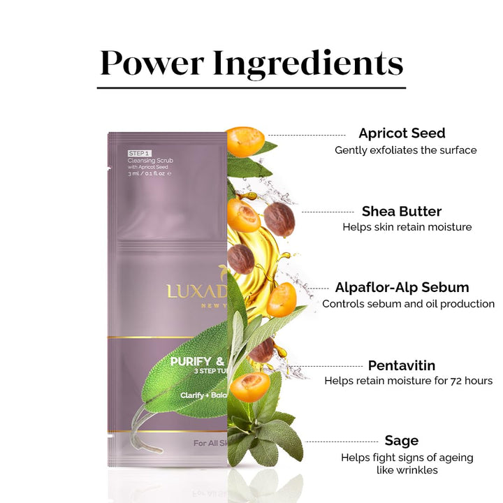 LuxaDerme Purify &amp; Protect - Kit de ajuste de 3 pasos, exfolian...