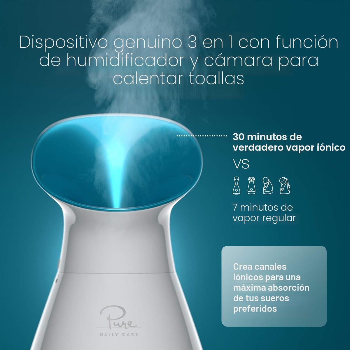 Pure Daily Care NanoSteamer Grande 3 en 1 Vaporizador Facial Nano I...