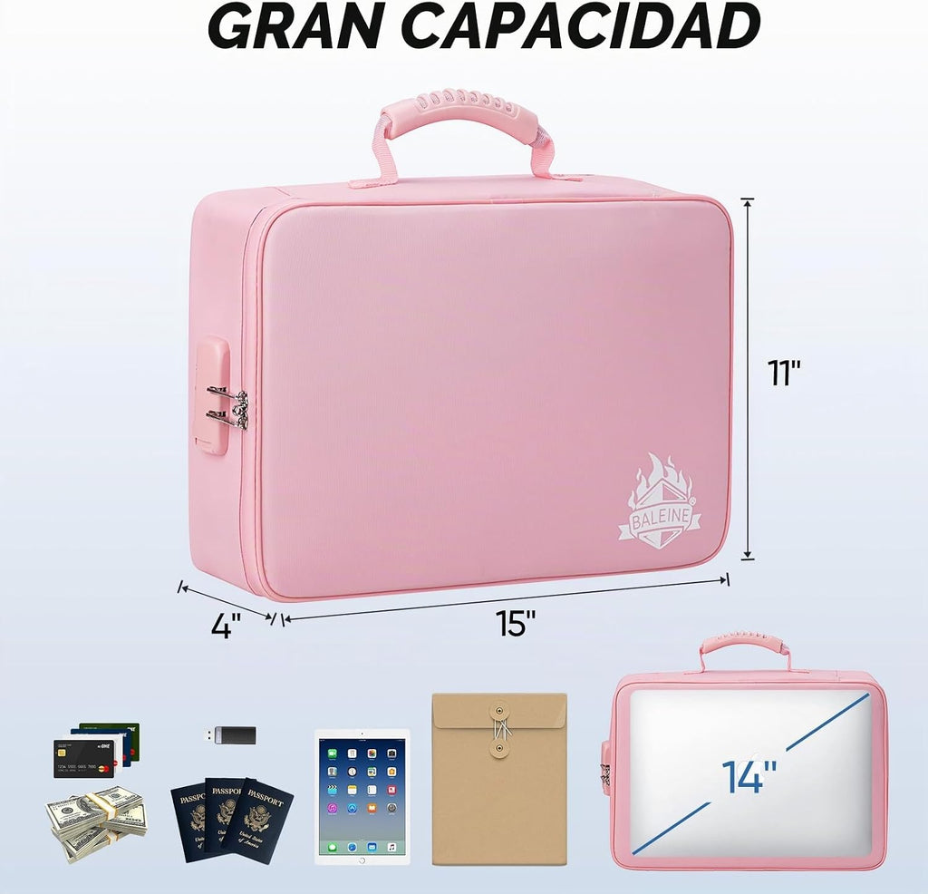 BALEINE Caja de documentos ignífuga con cerradura, bolsa de documentos ignífuga portátil impermeable, cajas de archivos ignífugas para documentos, caja organizadora de archivos para papeleo importante