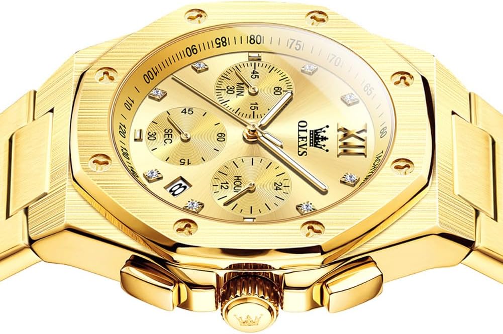 OLEVS Reloj para hombre Big Face Acero inoxidable Impermeable Luminoso Diamante