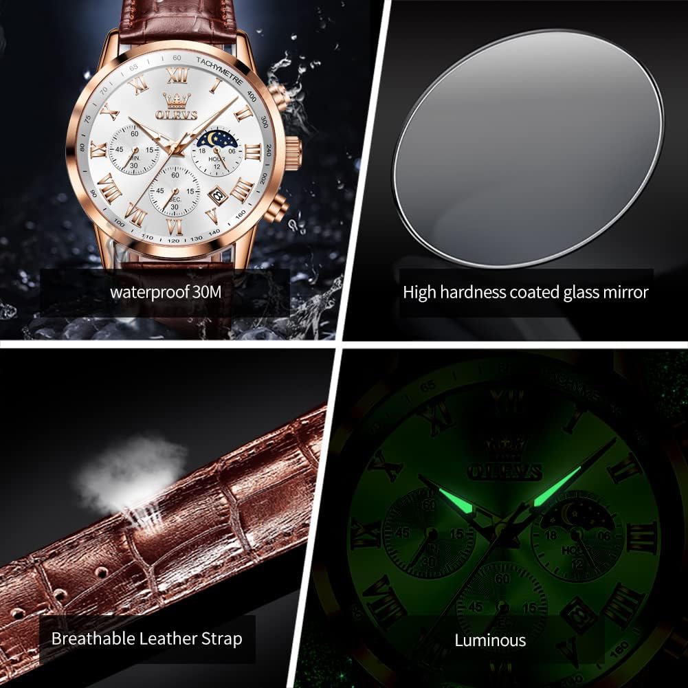 OLEVS Relojes para Hombres Lujo Cara Grande Relojes Resistente al Agua