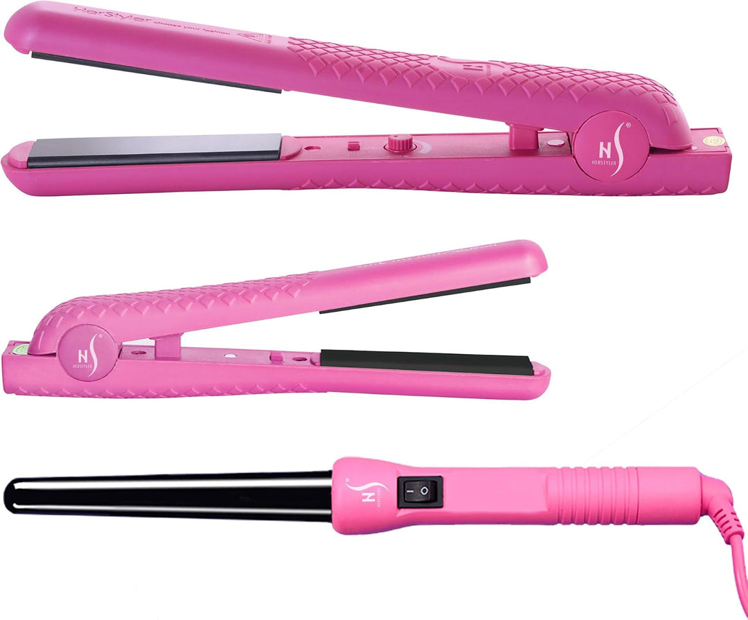 HerStyler Combo de alisador de pelo \u2013 Mini plancha plana, alis...