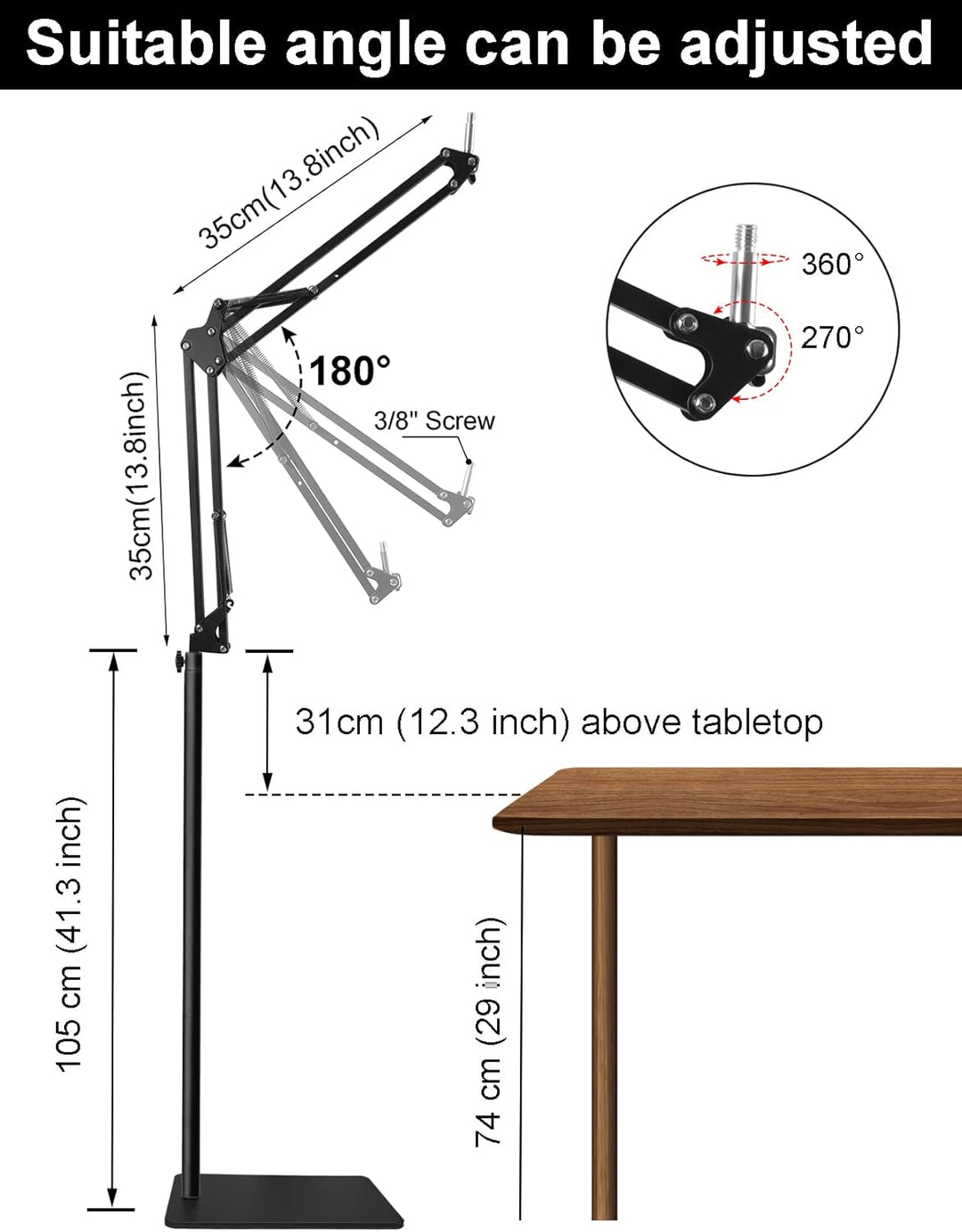 Soporte de micrófono de suelo con brazo de Boom para Blue Yeti, Nan...