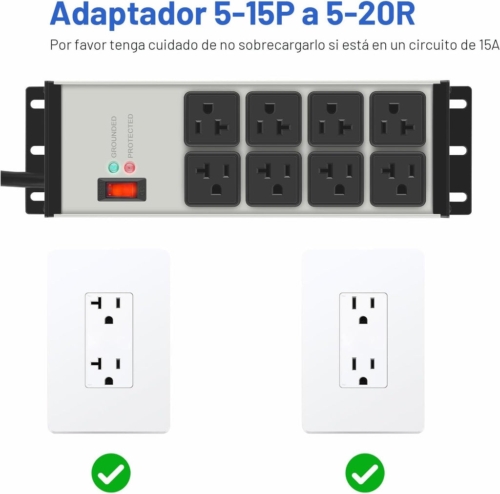 CCCEI 2PCS 12 Gauge Heavy Duty Power Strip, 8 puertos. Grey, 6FT.
