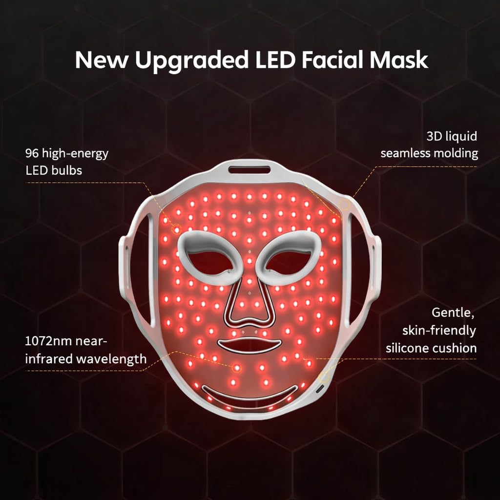 Máscara de terapia de luz roja para cara, máscara facial LED para t...