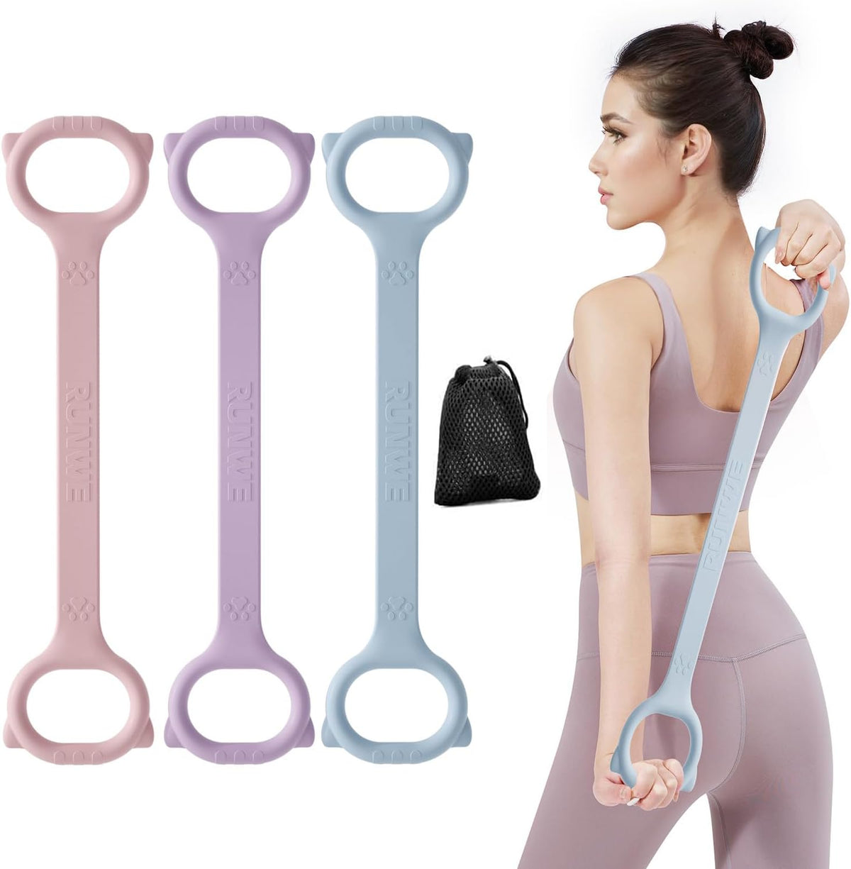 Banda de Resistencia Figura 8 - 3 Elasticidades Opcionales 20 30 40 lb, Cuerda Elástica más Gruesa y Duradera para Brazos Espalda Hombros, Correas de Yoga Pilates Flexbands, Bandas de Estiramiento para Fisioterapia