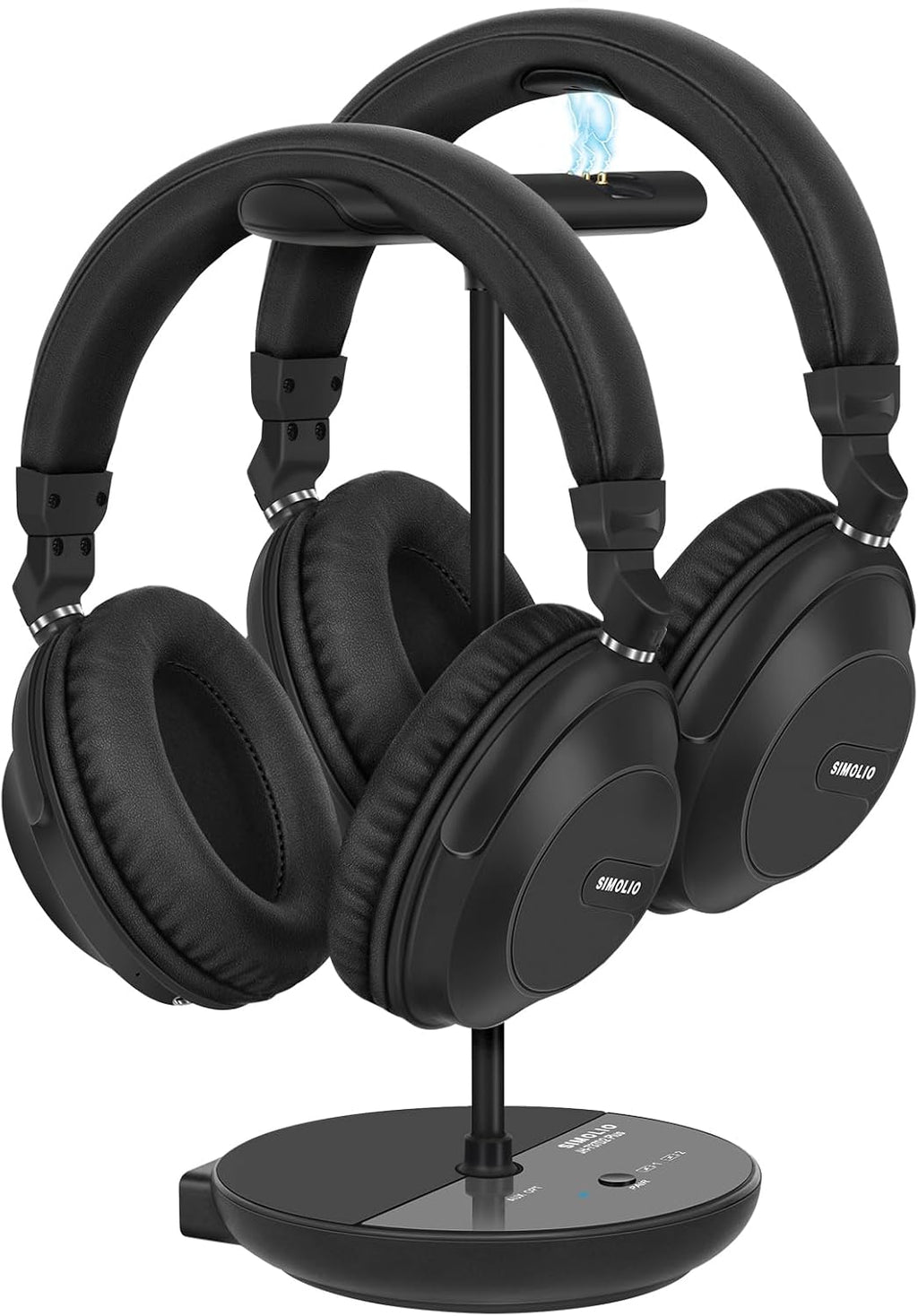 SIMOLIO 737D Plus - Auriculares inalámbricos para ver TV, By-Pass a barra de sonido, modos de diálogo claro y cine, auriculares duales con volumen mejorado Bluetooth para personas mayores, sin demora