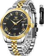 OLEVS Reloj Clásico para Hombre Diamante Analógico Lujo Acero Inoxidable a Dos Tonos Resistente al Agua con Fecha Luminous para Hombres