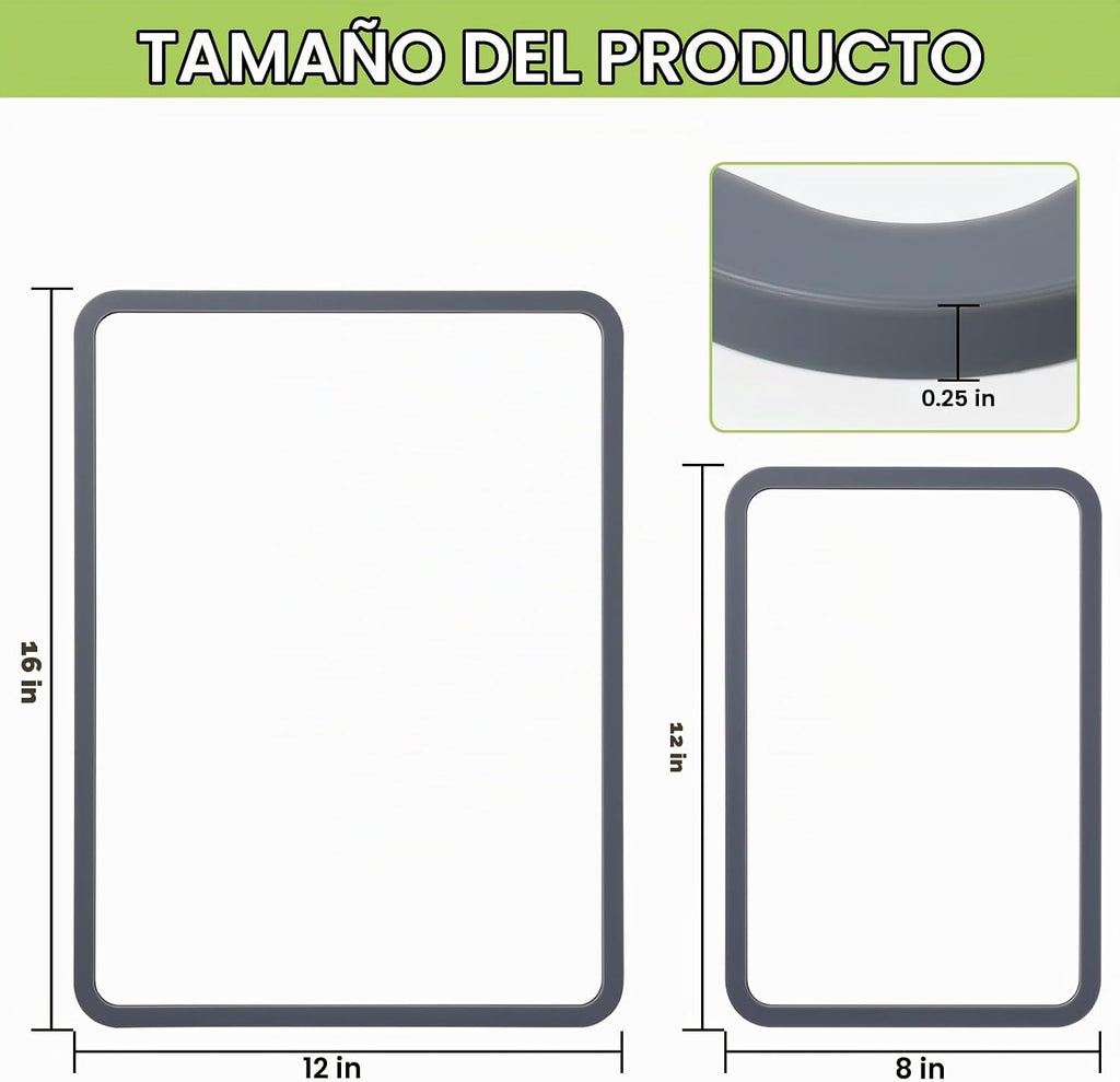 Tabla de cortar de vidrio templado de 8 x 12 pulgadas y 12 x 16 pulgadas, tabla de cortar de vidrio para encimera de cocina, anillo de goma antideslizante, apta para lavavajillas