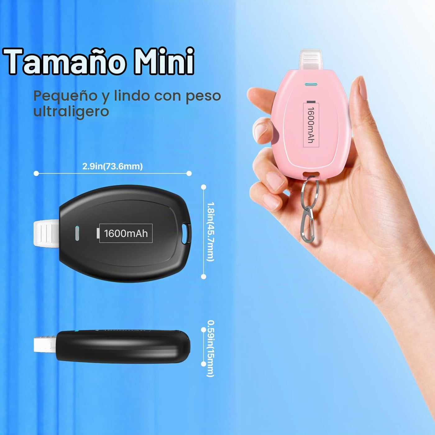 HUAENG Paquete de 2 llaveros USB C, cargador portátil, mini banco d...