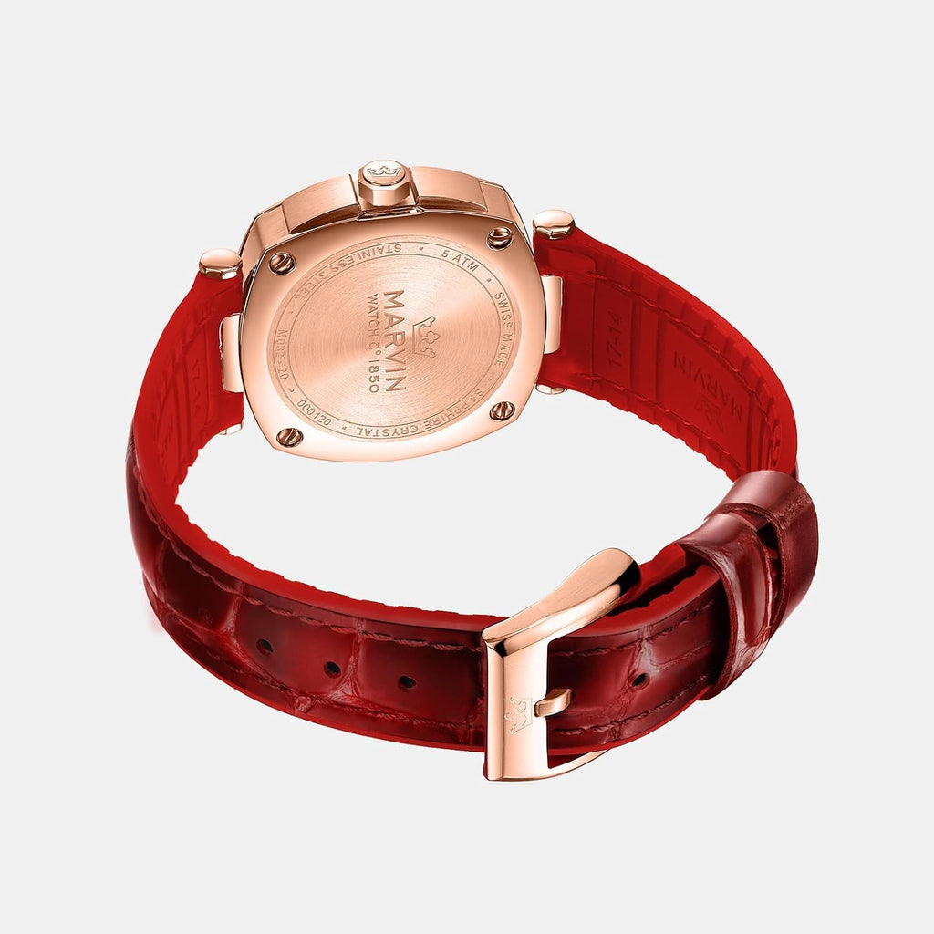 marvin Relojes para mujer, reloj suizo de pulsera con correa de silicona y cuero, caja de acero inoxidable en tono dorado rosa, movimiento de cuarzo, resistente al agua hasta 164.0 ft