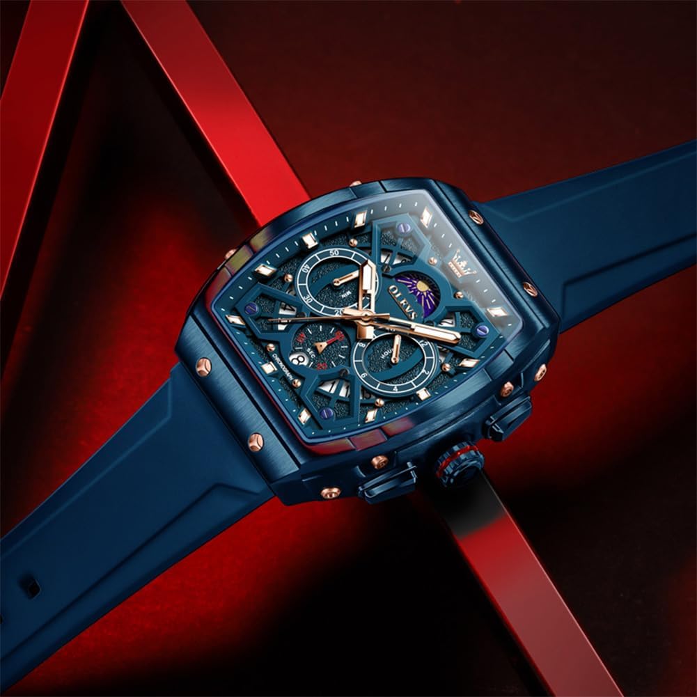 OLEVS Relojes para Hombre Casual Lujo Cara Grande Cronógrafo Multifuncional Relojes de Hombre Correa de Silicona/Nylon Duradera 3 ATM Resistente al Agua Reloj de Hombre Fecha Fase Lunar Reloj