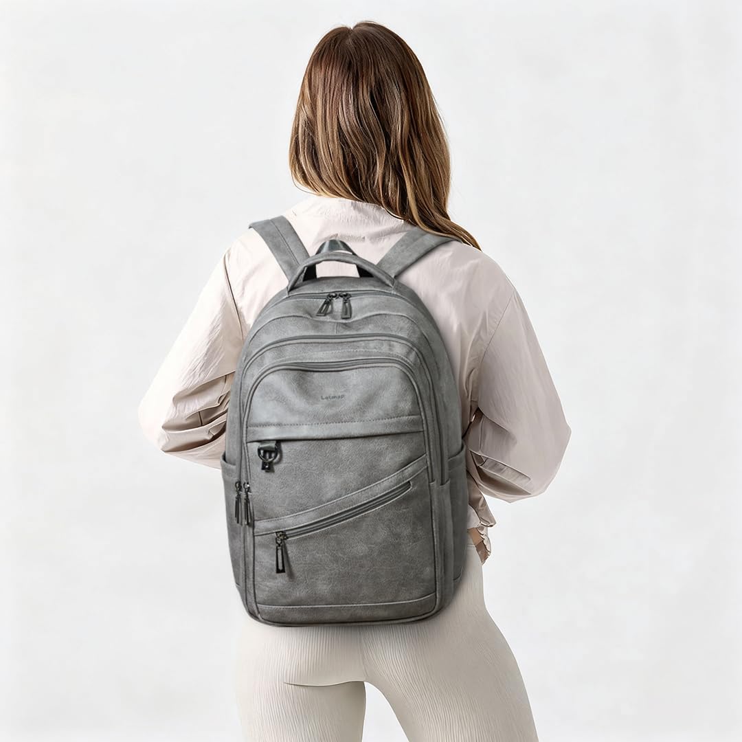 LATMAP Mochila de 43L para mujer: mochila de cuero vegano para lapt...