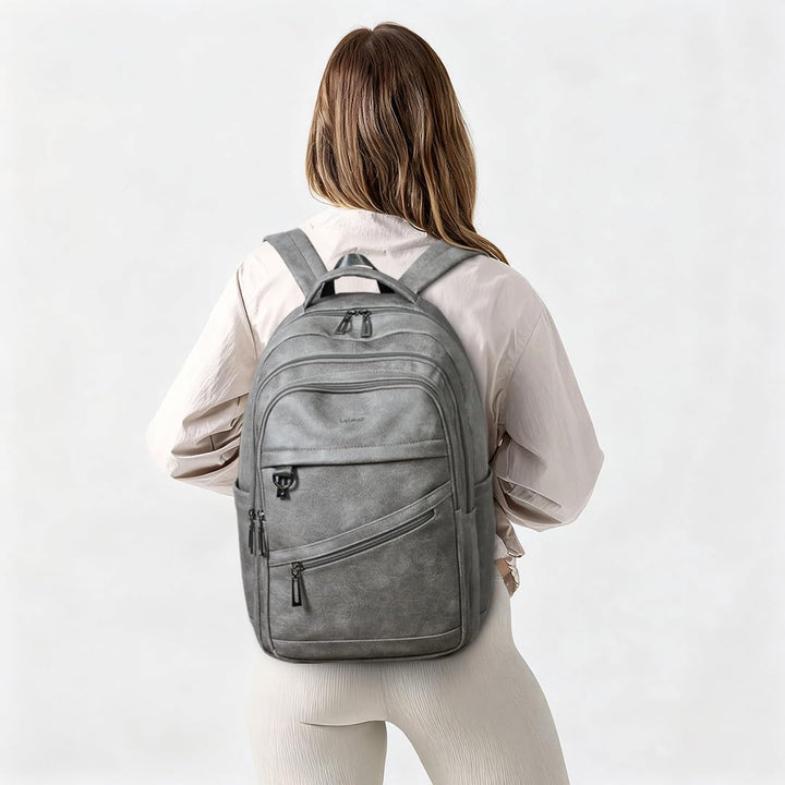 LATMAP Mochila de 43L para mujer: mochila de cuero vegano para lapt...