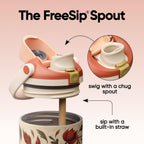 Owala FreeSip Sway - Botella de agua de acero inoxidable de 30 onzas Woodland Boho