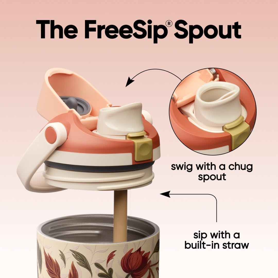 Owala FreeSip Sway - Botella de agua de acero inoxidable de 30 onzas Woodland Boho