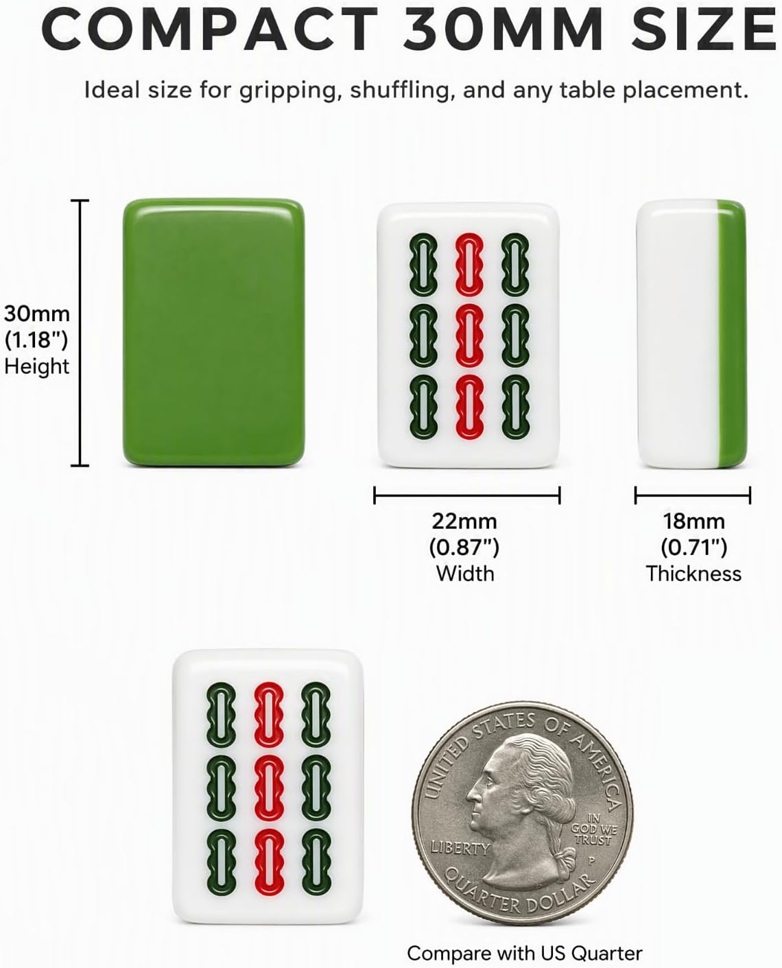 Youeon Juego de mahjong chino de 144 piezas con bolsa de transporte, verde
