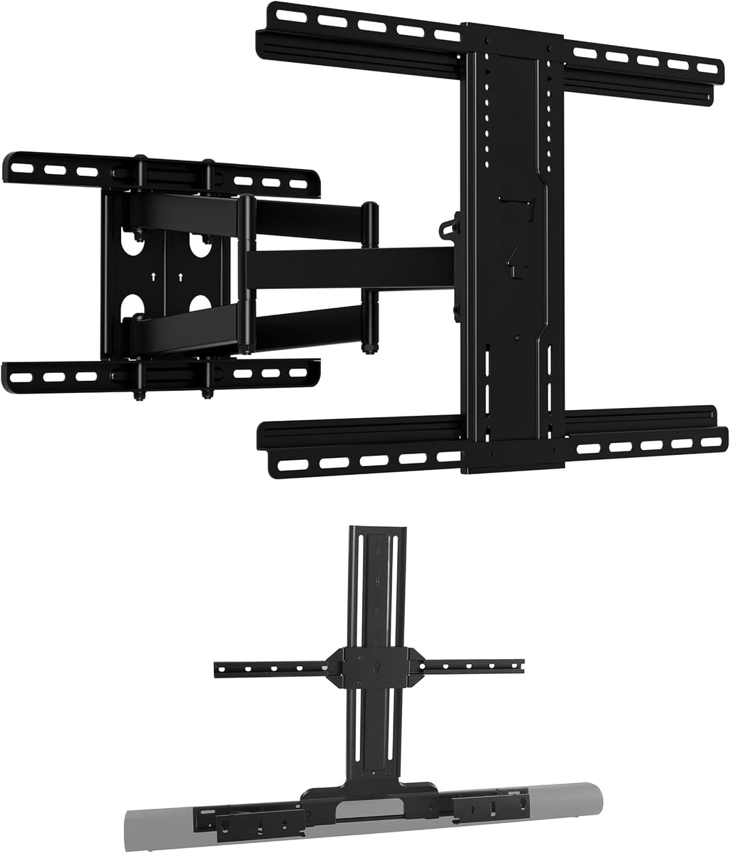 SANUS Paquete de montaje para TV: soporte de pared de movimiento completo premium para televisores grandes de hasta 90 pulgadas + soporte de TV de barra de sonido diseñado para barra de sonido Sonos