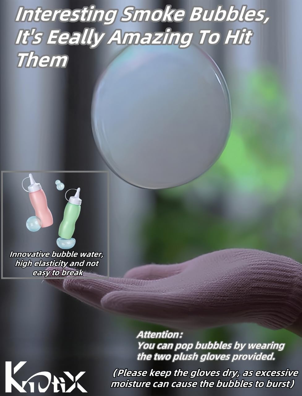 Kit de máquina mágica de burbujas de humo para niños, burbujas elásticas con raquetas y guantes de punto, varita de burbujas antiniebla 10 en 1 con luces y música, regalo sensorial recargable para
