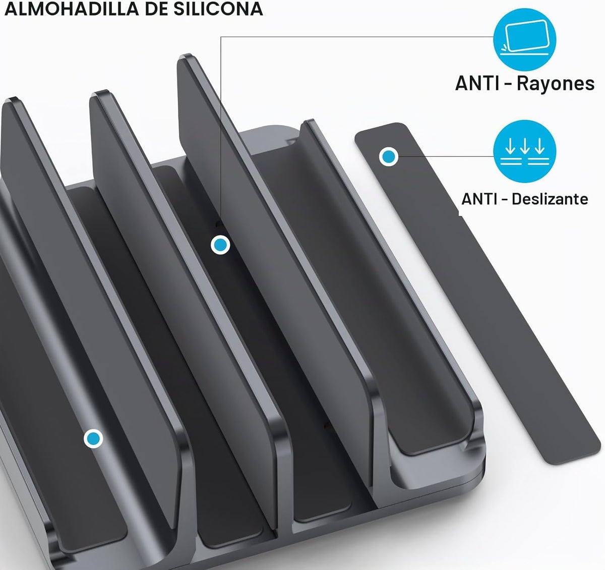 YICOSUN Soporte vertical de aluminio para portátil de 4 ranuras par...