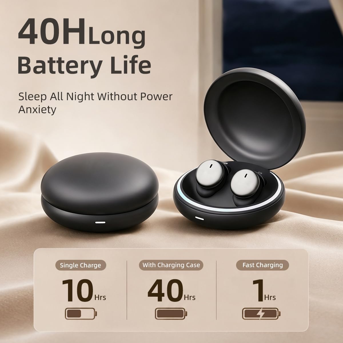 NE92 - Auriculares para dormir, ultra mini auriculares para dormir de lado 0.11 oz, auriculares inalámbricos Bluetooth 6.0, tiempo de reproducción de 40 horas, sonido estéreo de alta fidelidad