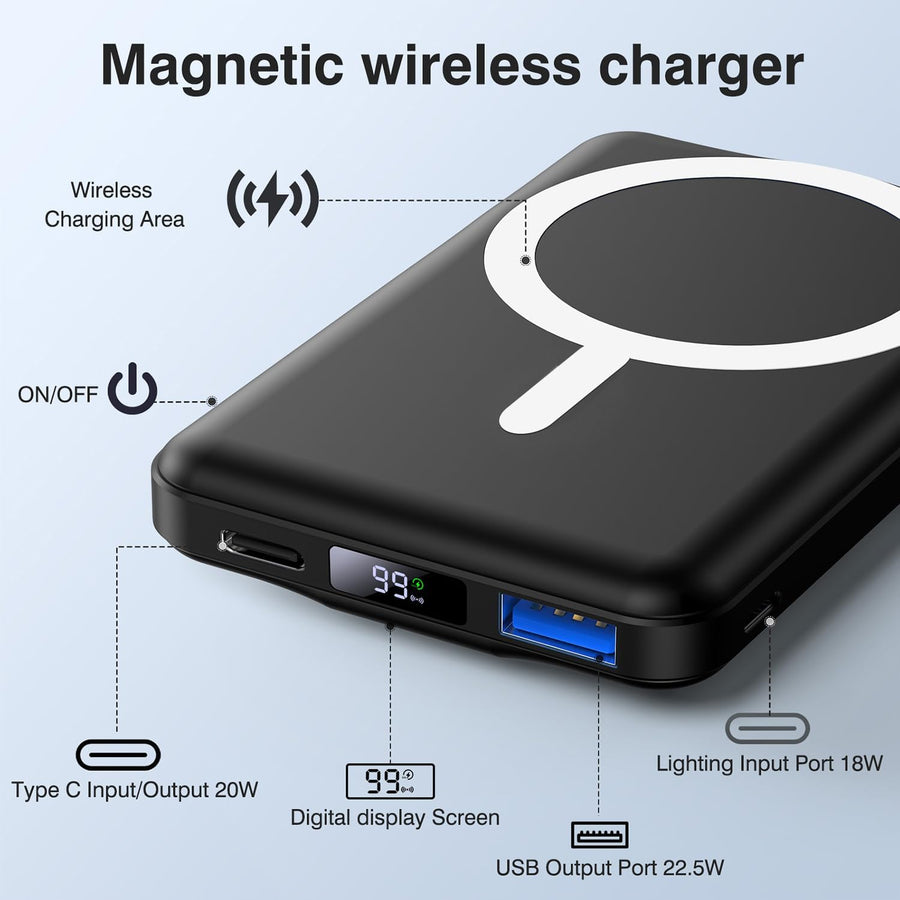 AOGUERBE Cargador Portátil para Mag-Safe, Banco de Energía Magnétic...