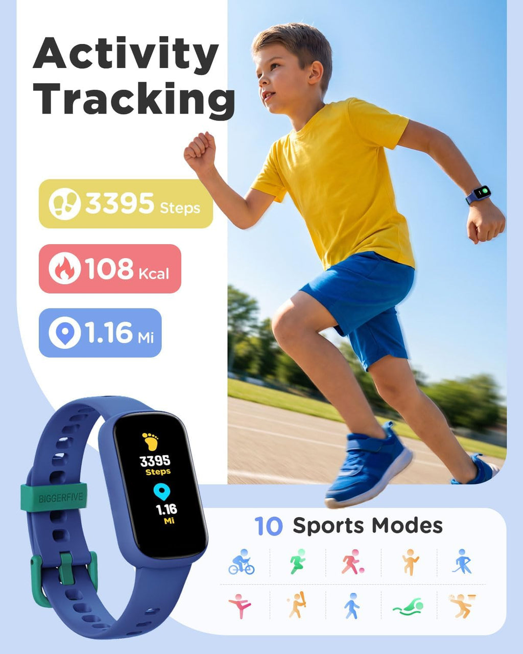BIGGERFIVE Vigor Plus - Reloj de fitness para niños, reloj inteligente 1.47