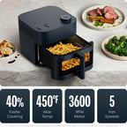 Chefman Freidora de aire Crispinator 7 en 1 con capacidad de 8 cuartos de galón, temperatura máxima de 450 °F y tecnología TurboFry Pro para resultados rápidos y uniformes, hornear, asar, deshidratar, ventana de visión, cesta antiadherente con revestimien