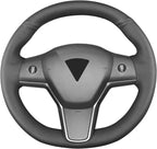 Funda para volante cosida a mano, apta para Tesla Model 3 2017-2023/Modelo Y 2020-2023, funda antideslizante de cuero de microfibra transpirable para volante de automóvil, accesorios para el interior del automóvil