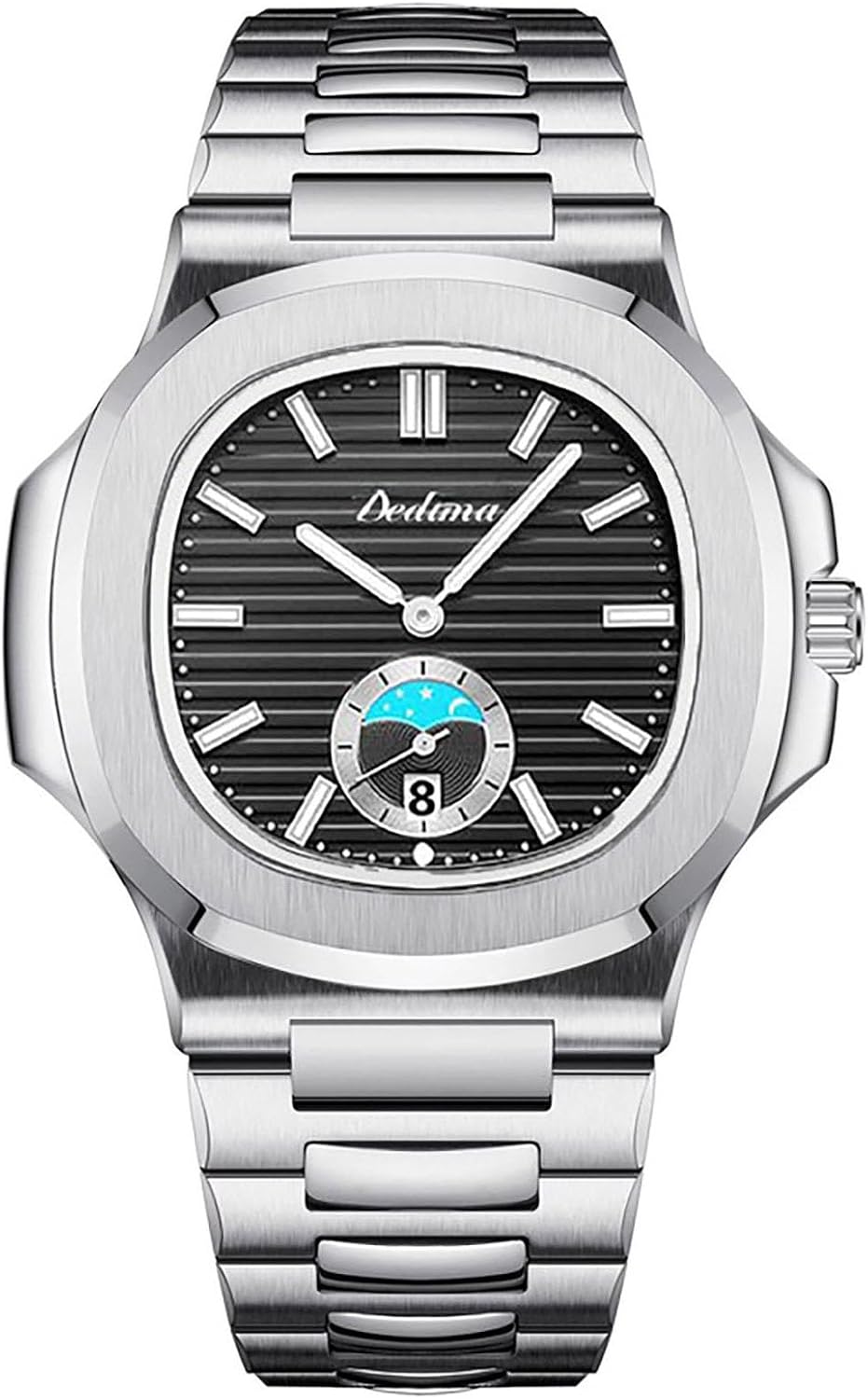 BESTKANG Reloj octogonal de acero inoxidable para hombre, reloj de cuarzo luminoso, reloj de pulsera de negocios