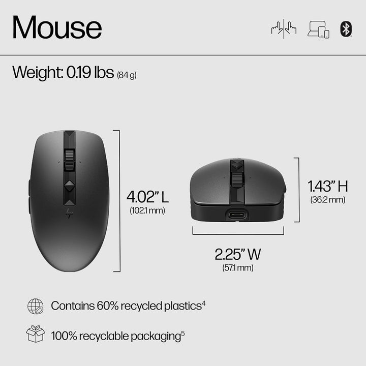 HP Ratón silencioso recargable 710, para computadora o laptop, bate...