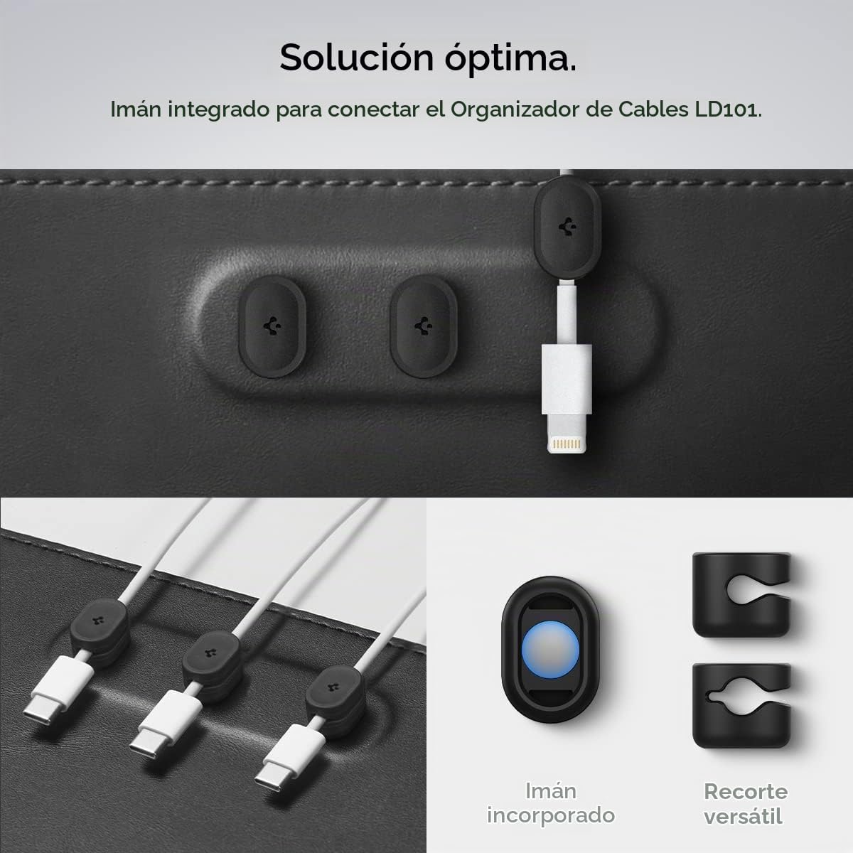 Spigen Almohadilla de escritorio de piel sintética con imanes de cable