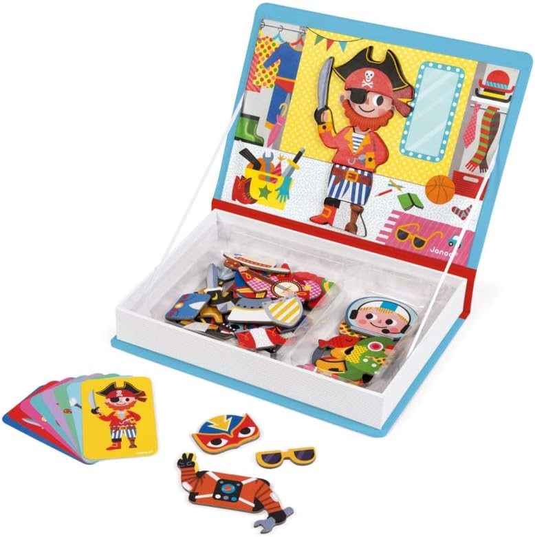 Janod - MagnetiBook - Juego de disfraces magnéticos para niños de 45 piezas - Entretenimiento de viaje - Fomenta el juego imaginativo - Aumenta la creatividad y la confianza - Mejora las habilidades