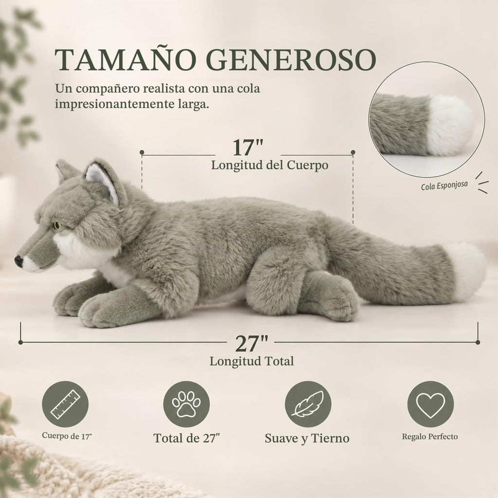 Peluche realista de zorro plateado, animal de peluche de 17