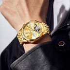 OLEVS Relojes de Hombre Esqueleto Automático Lujo de Negocios Diamante Autoentregado (Self Winding) Reloj de Pulsera de Acero Inoxidable con Calendario
