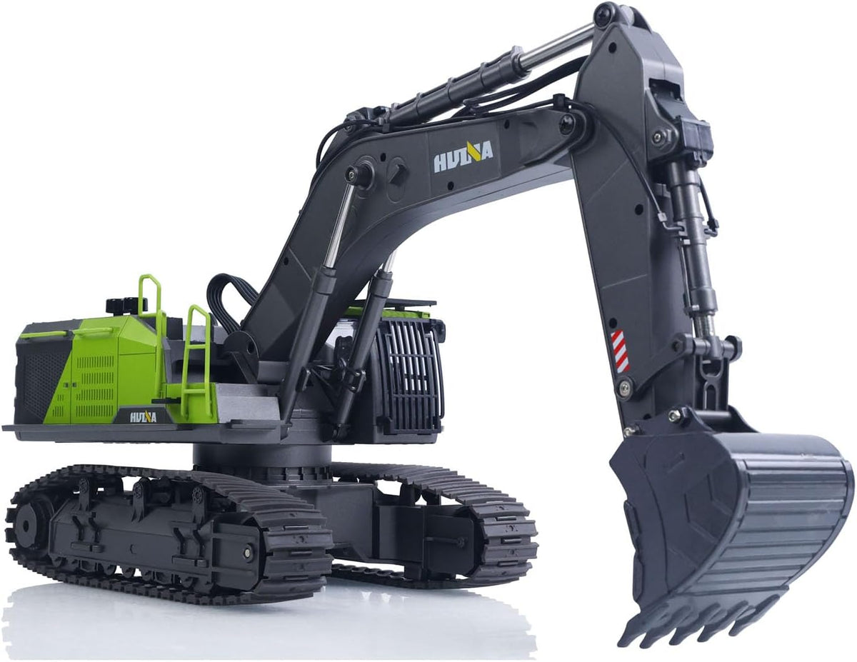 US in Stock, HUINA 1/14 593 Modelo RC Excavadora de tierra de metal y plástico, con luz LED y sonido de simulación, batería 2.4G control remoto 28CH, modelo de grado aficionado para mayores