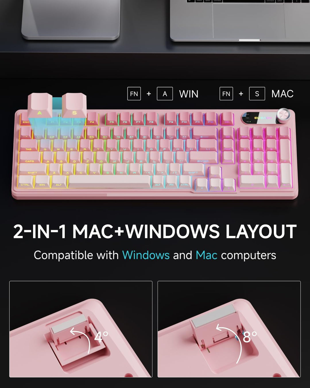 Teclado con cable EWEADN V102, teclado cremoso para juegos de 98 te...