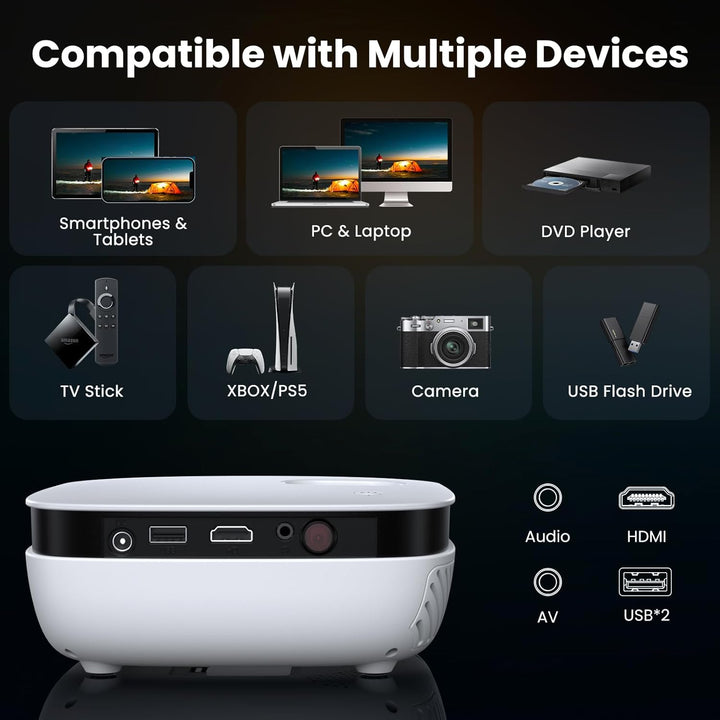 NICPOW - Mini proyector, proyector de película portátil para exteri...